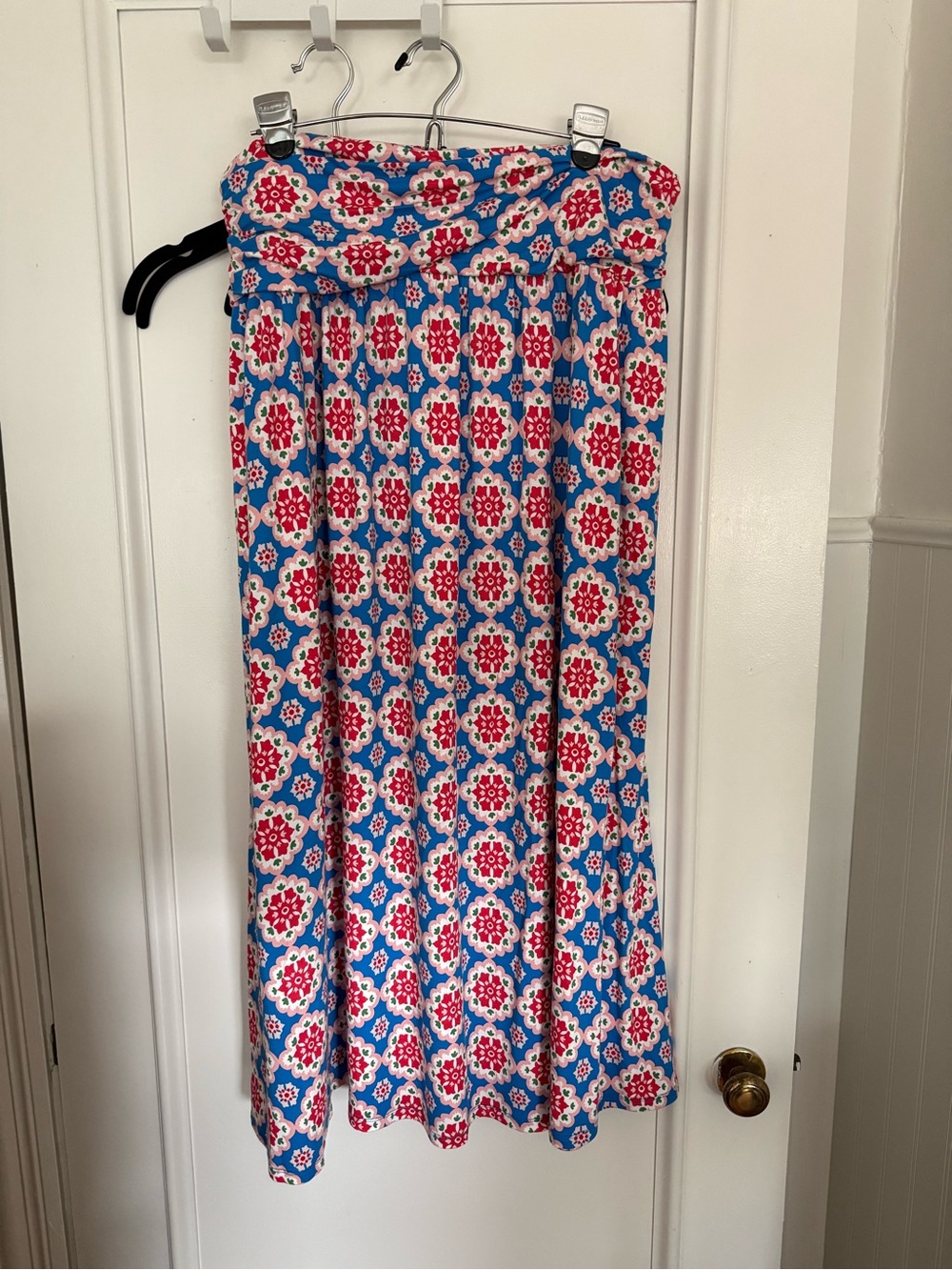 Boden Blue Floral Maxi Skirt with Pink and White Accents